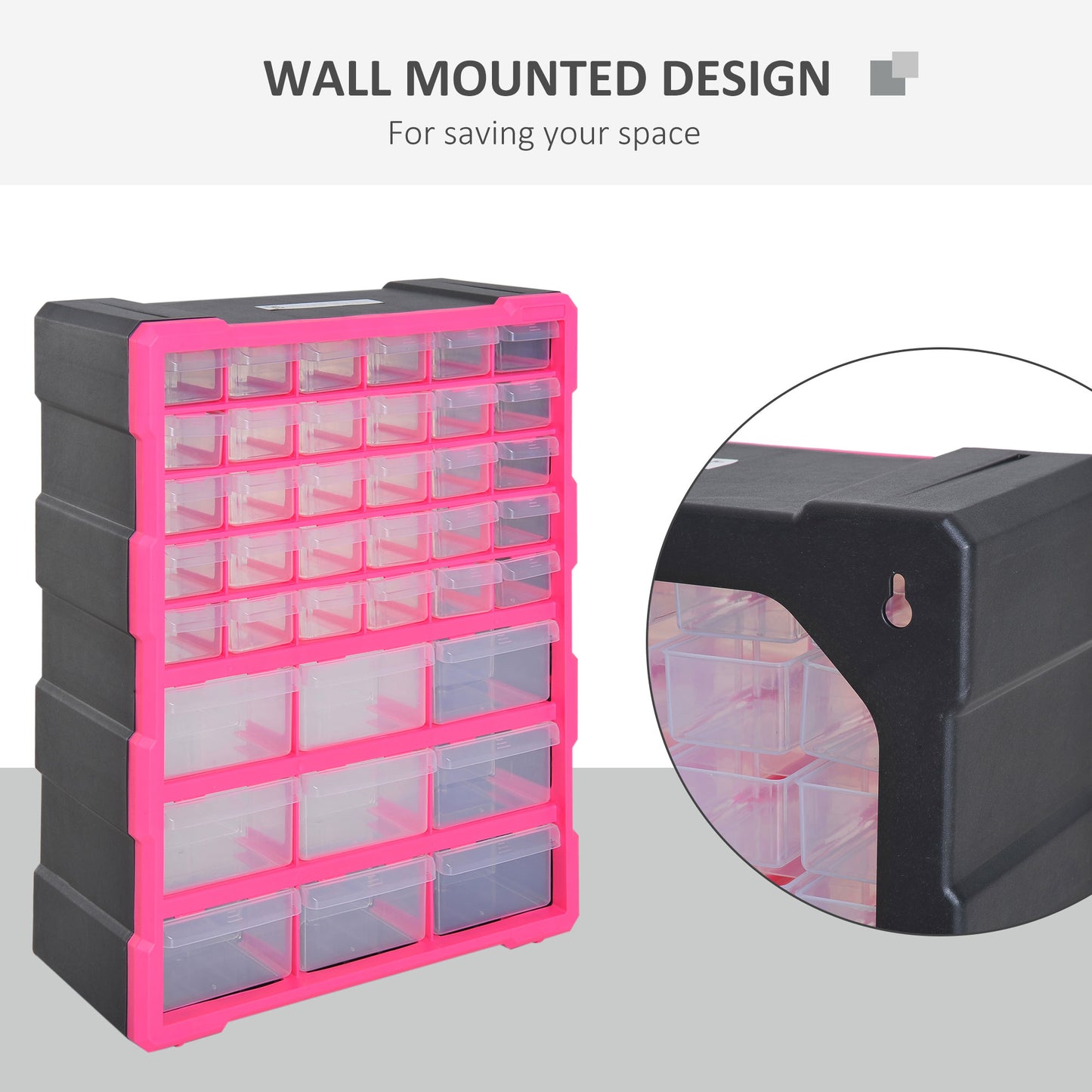 39 Drawers Parts Organiser Wall Mount Tools Storage Cabinet Small Nuts Bolts Garage Clear
