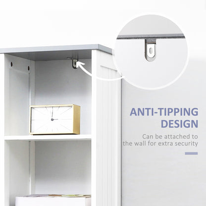 Tall Bathroom Storage Cabinet with 3 Tier Shelf, Cupboard, Drawer, Door, Freestanding Linen Tower, Slim Side Organizer, White