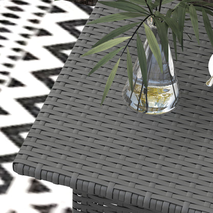 Rattan Side Table, Outdoor Coffee Table with Plastic Board Under the Full Woven Table Top for Patio, Garden, Balcony, Grey