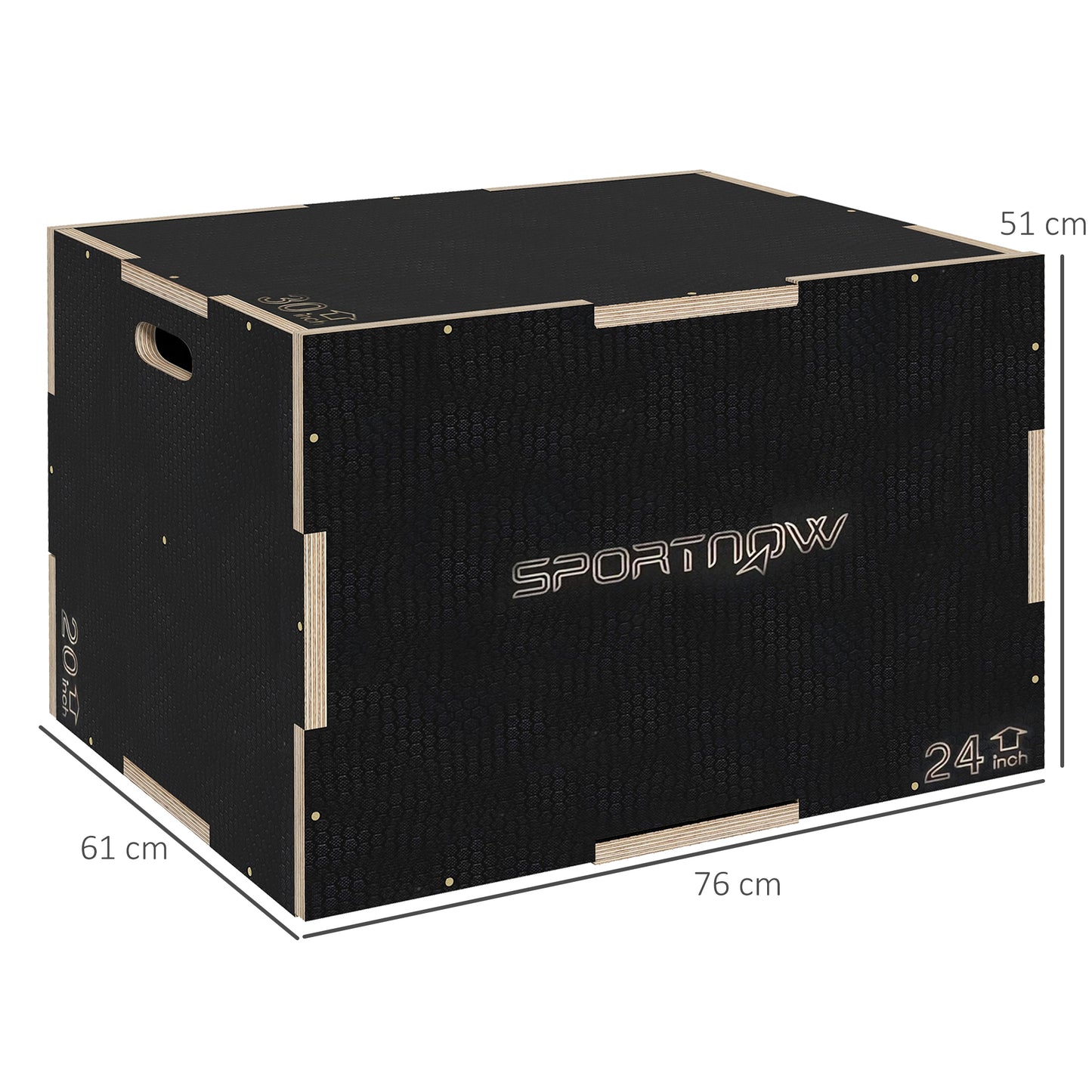 Multi-Faceted Jump Box, Wooden Step Up Box, for Home, Gym, Exercise, 51/61/76cm- Black