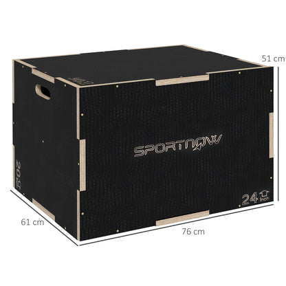 Multi-Faceted Jump Box, Wooden Step Up Box, for Home, Gym, Exercise, 51/61/76cm- Black