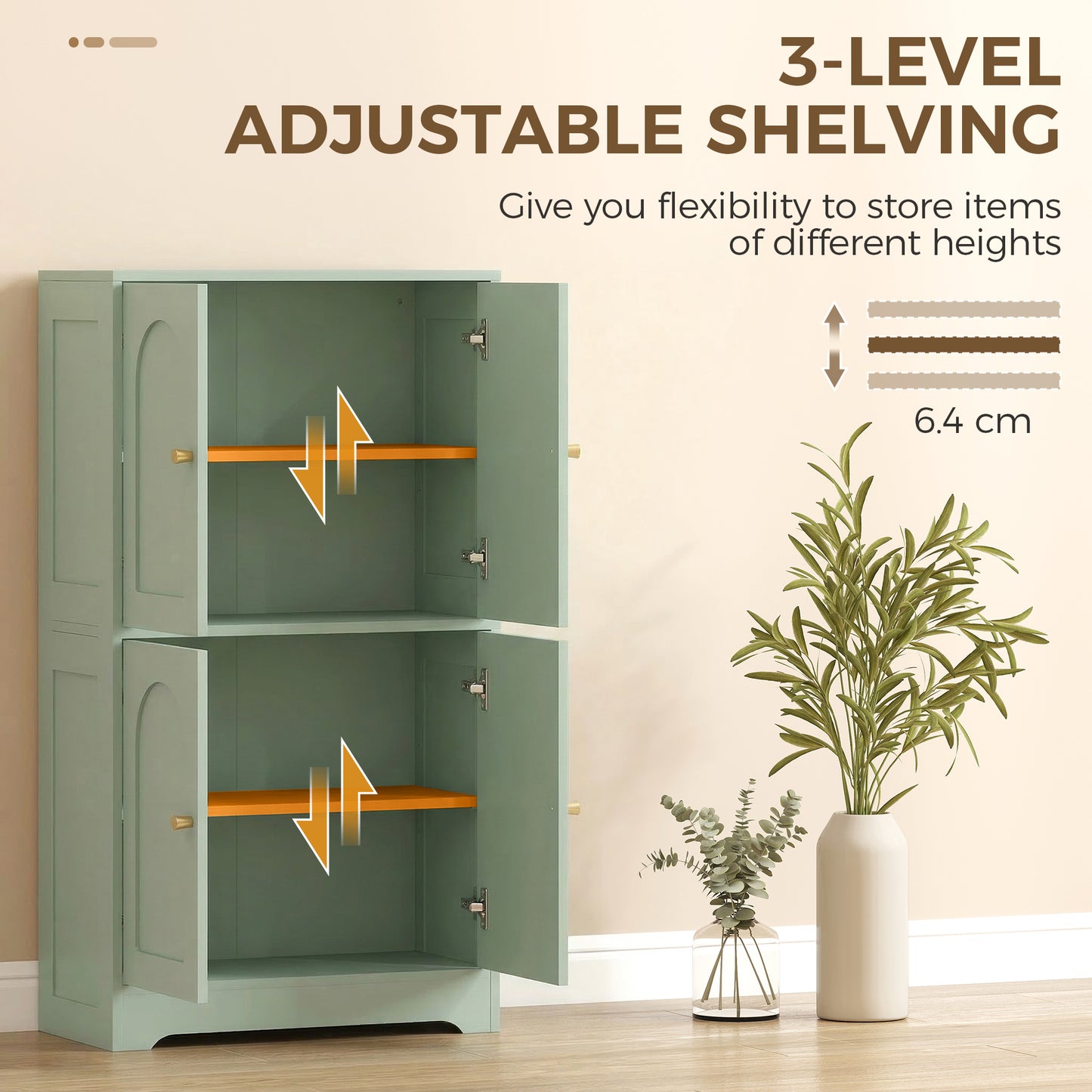 4-Door Kitchen Storage Cabinet with Adjustable Shelves - Green
