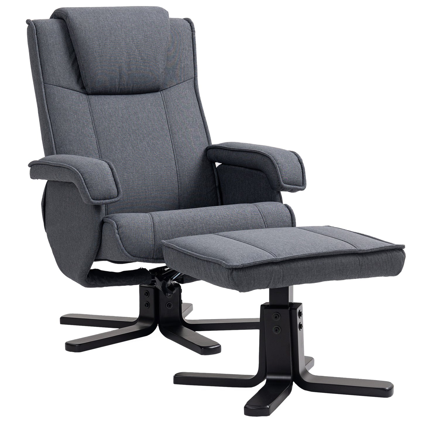 Swivel Recliner Chair with Footstool - Charcoal Grey Linen