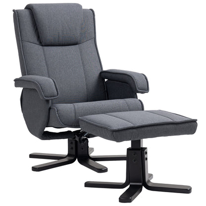 Swivel Recliner Chair with Footstool - Charcoal Grey Linen