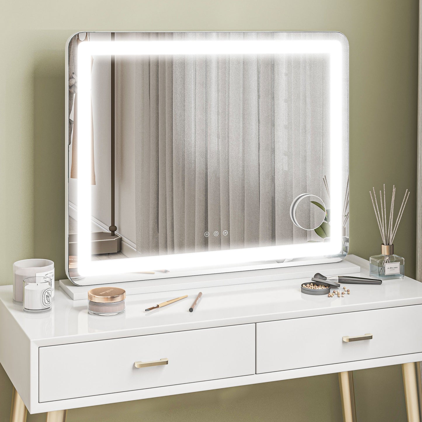 Vanity Mirror with Lights, Large 80x62 cm Lighted Makeup Mirror with 3 Colour, 10X Magnifying, USB Charging Port