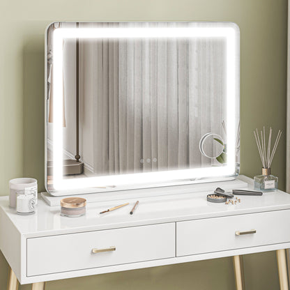 Vanity Mirror with Lights, Large 80x62 cm Lighted Makeup Mirror with 3 Colour, 10X Magnifying, USB Charging Port