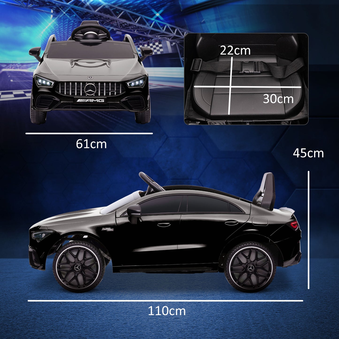 Mercedes-Benz AMG CLA 45 Licensed 12V Kids Electric Car Ride on Car w/ Remote, Suspension Lights Music Horn - Black