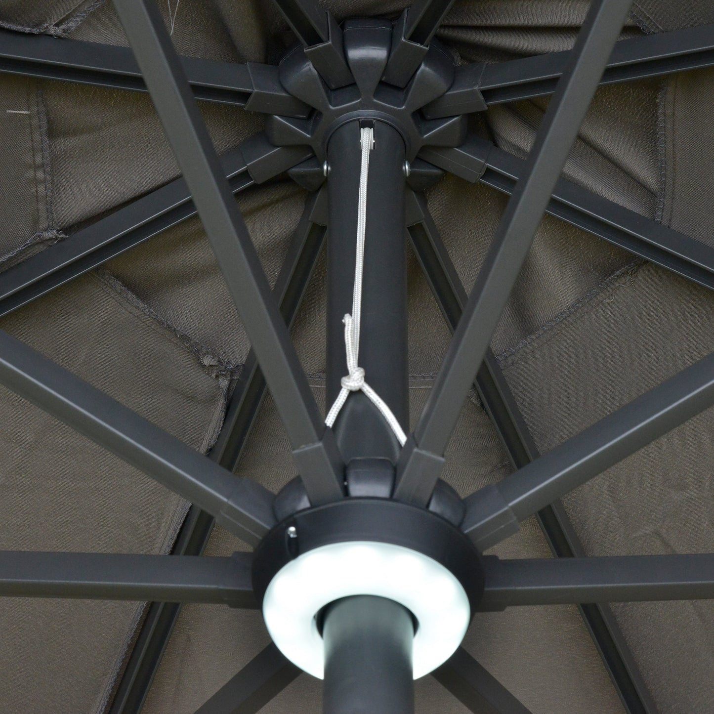 2.7m Garden Parasol Sun Umbrella w/ LED Solar Light Angled Canopy Grey