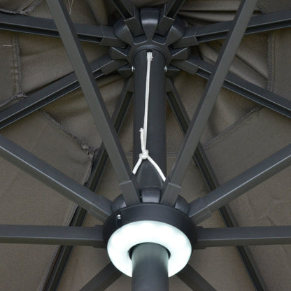 2.7m Garden Parasol Sun Umbrella w/ LED Solar Light Angled Canopy Grey