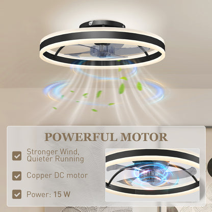 Ceiling Fan with Light and Remote, LED Mount Ceiling Fan with 3 Colour Temperatures, 6 Speed, 50 cm, Black
