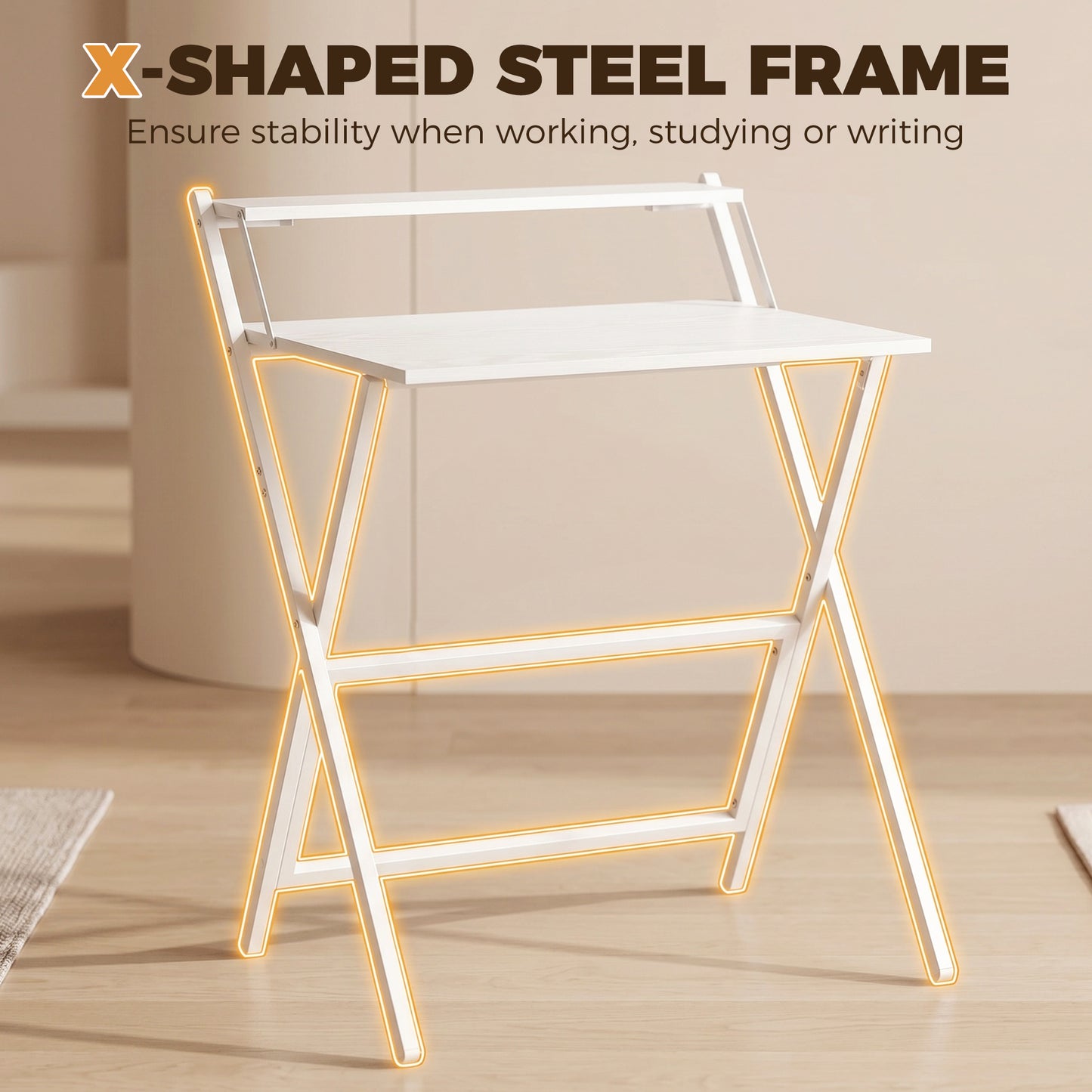 70 cm Folding Computer Desk with Monitor Shelf - White