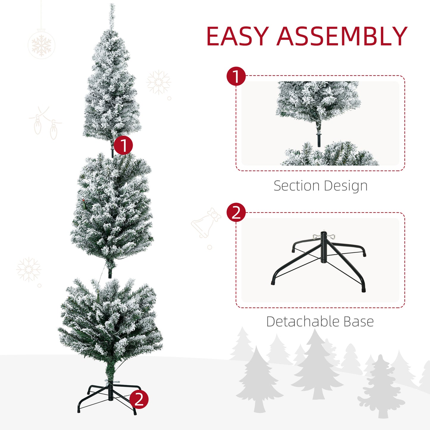 6' Artificial Prelit Christmas Trees Holiday Décor with Colourful LED Lights, Flocked Tips, Berry, Pine Cone