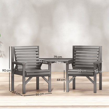 Wooden Garden Bistro Set, 2 Seater Wooden Outdoor Table and Chairs with Parasol Hole for Patio, Light Grey
