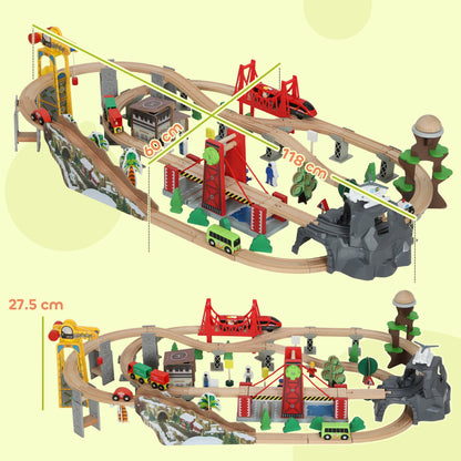 100 Piece Wooden Train Set for Kids 3+ Years with Track, Crane, Battery Operated Train