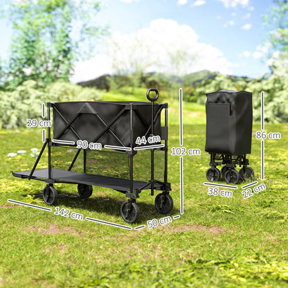 Double Decker Folding Festival Trolley on Wheels, 200KG & 350L Capacity Collapsible Wagon Festival Trolley Cart