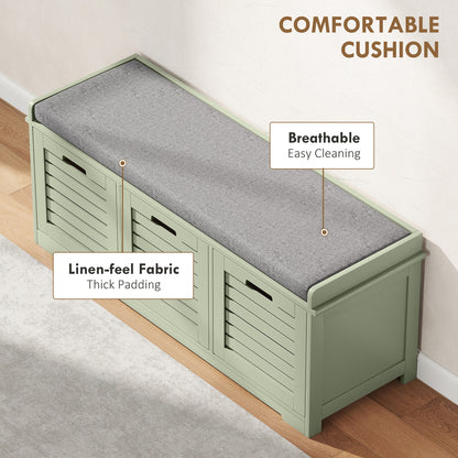 3-Drawer Shoe Storage Bench with 160kg Capacity & 3 fully pull-out drawers - Green