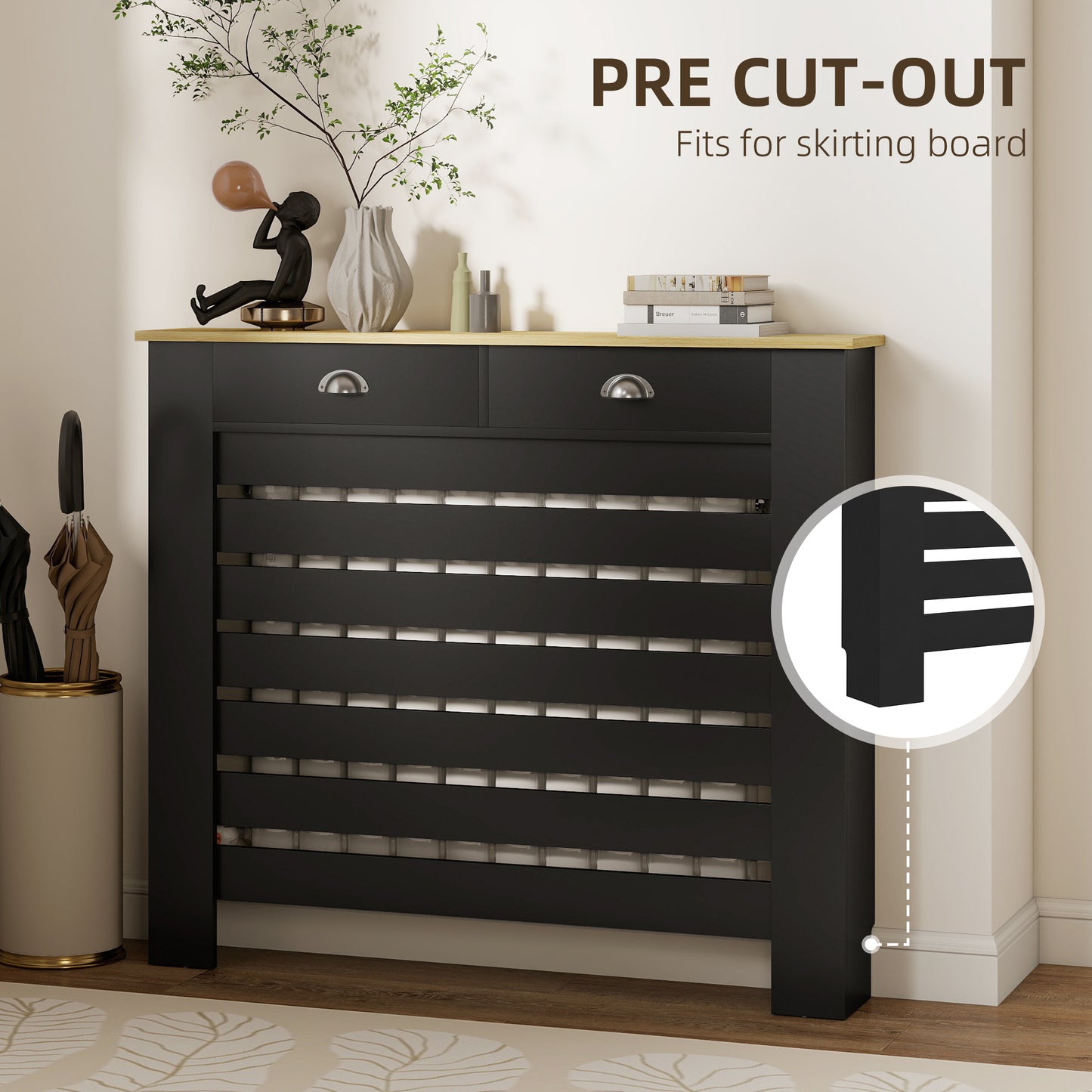 95.5H x 111Wcm Radiator Cover, with Drawer - Black