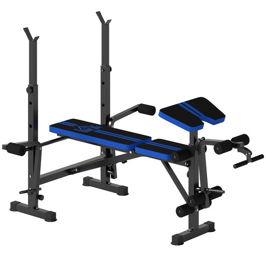 Adjustable Weight Bench with Leg Extension, Barbell Rack, Preacher Curl Pad, Butterfly