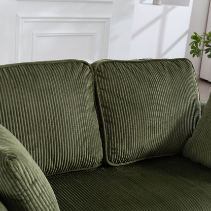 2 Seater Sofa, 140 cm Loveseat Sofa with Spring Cushions, Metal Legs, 2 Pillows, Dark Green