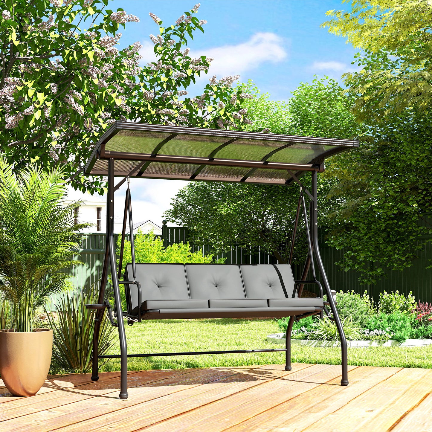 Convertible Three-Seater Swing Bench Bed - Dark Grey