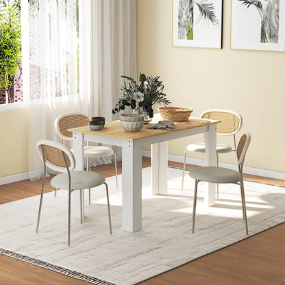 Dining Table for 4-6 People, Kitchen Table with Wood Effect for Dining Room, Oak and White