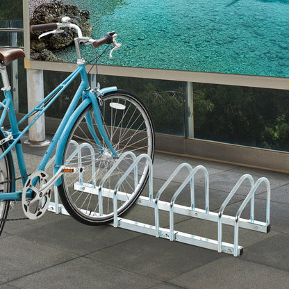 Bike Stand Parking Rack Floor or Wall Mount Bicycle Cycle Storage Locking Stand 145L x 33W x 27H (5 Racks, Silver)