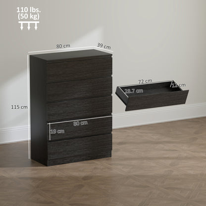 Chest of Drawers, 5 Drawer Dresser, Modern Storage Cabinet with 5 Drawers, for Bedroom, Living Room, Black