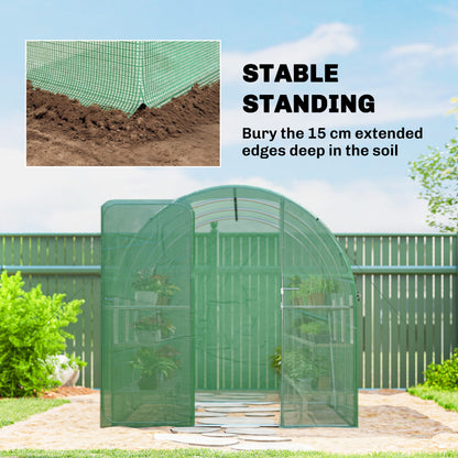 2 x 3 m Walk-in Polytunnel Greenhouse with Hinged Door and 6 Roll Up Mesh Windows, Garden Tunnel Warm House Tent, Green