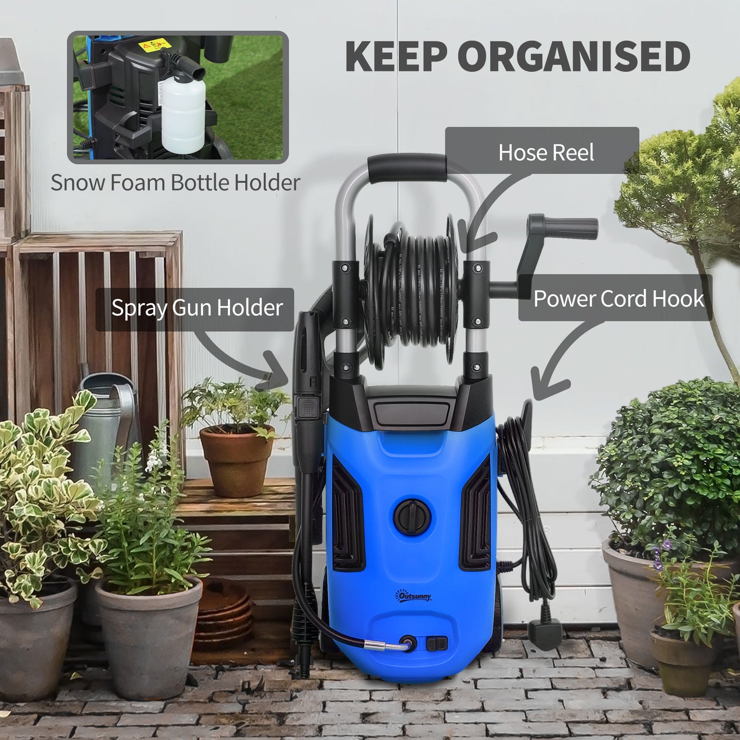 1800W High Pressure Washer, 150 Bar Pressure, 420 L/h Flow, Portable Power Washer Jet Wash Cleaner with Adjustable Nozzle