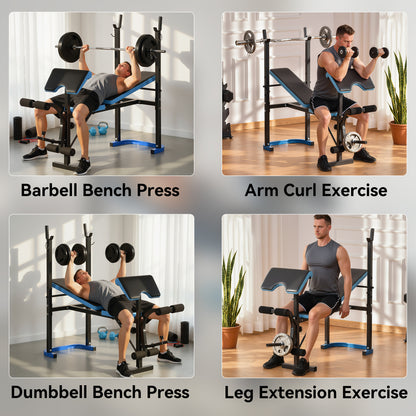 Adjustable Weight Bench with Leg Developer Barbell Rack for Lifting and Strength Training Multifunctional Workout Station for
