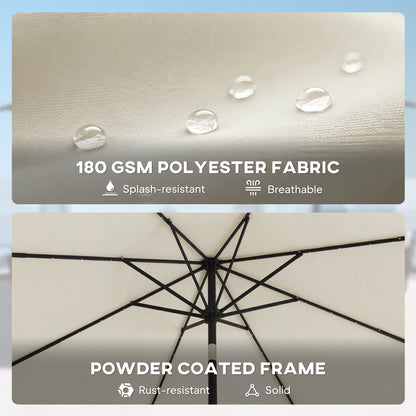 2.6 m Garden Parasol Umbrella with LED Solar Light, Parasol Cover, Outdoor Market Patio Umbrella, Cream White