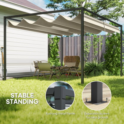 3x2m Metal Pergola with Retractable Roof, Garden Gazebo Canopy Shelter for Outdoor, Patio, Cream White