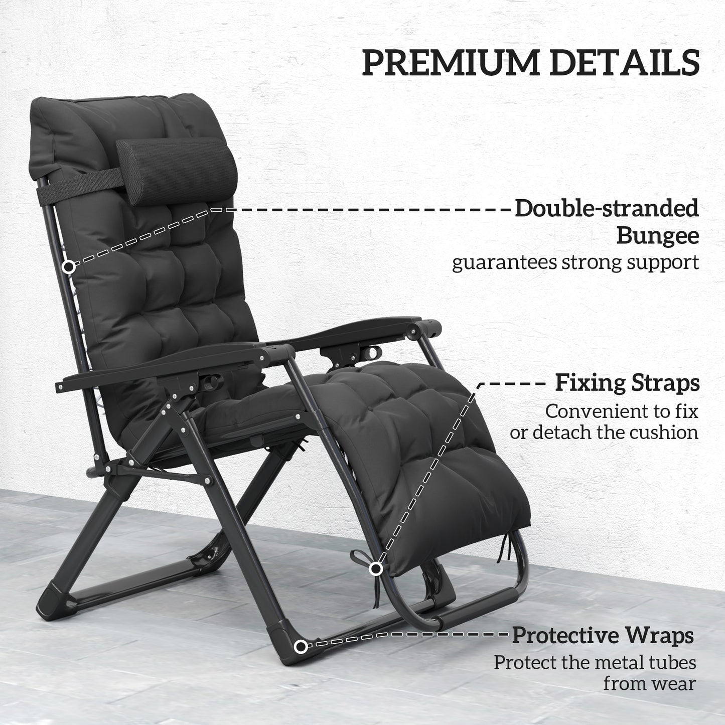 2 Piece Reclining Zero Gravity Sun Loungers with Cushions, Black