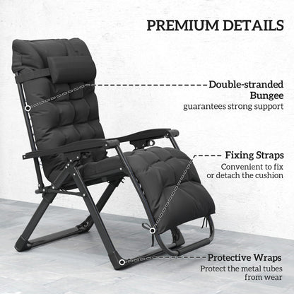 2 Piece Reclining Zero Gravity Sun Loungers with Cushions, Black