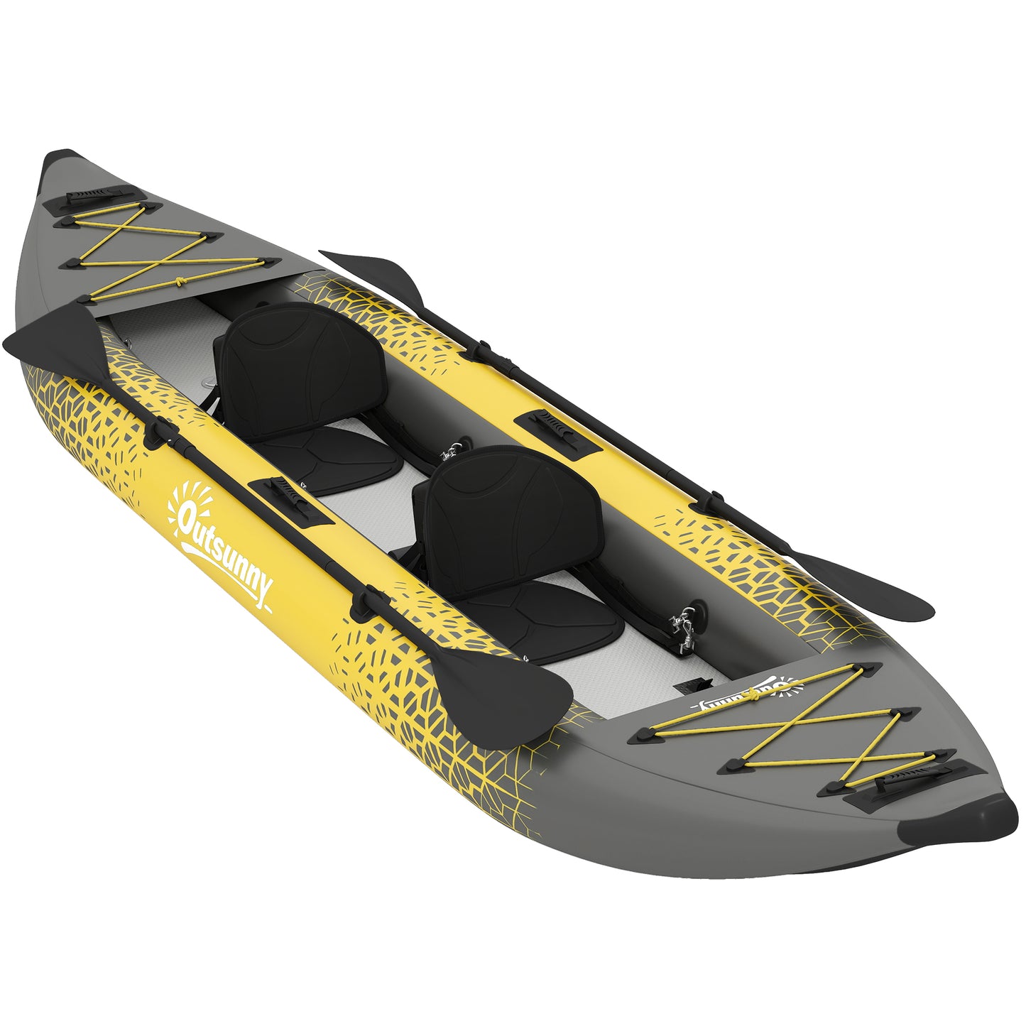 12.5' Inflatable Kayak Set, 2-person Sit on Canoe with Aluminium Oars, Grey and Yellow