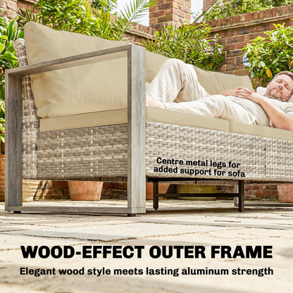 Rattan Garden Set, 4 Piece Rattan Garden Furniture Set with 3-Seater Sofa, Armchairs, Table, Aluminium Frame Patio Furniture