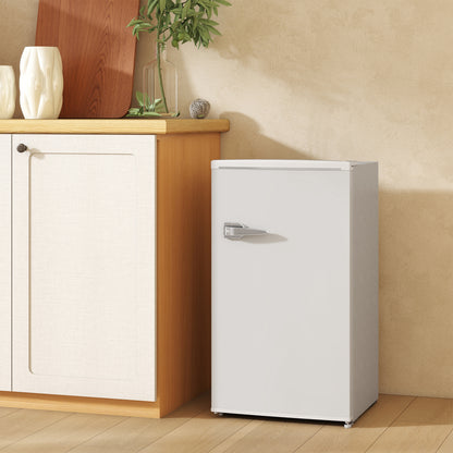Under Counter Fridge, 85L Small Retro Refrigerator with Chiller Box, Adjustable Thermostat, Glass Shelves, White