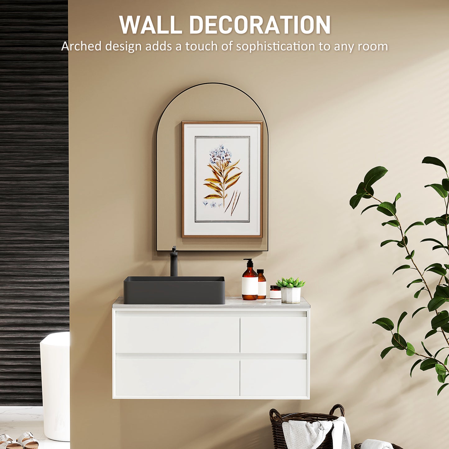 60 x 90cm Arched Home Mirror - Black