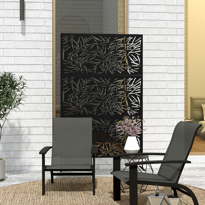Decorative Garden Privacy Screen with Stand, 6.5FT Freestanding Metal Outdoor Divider, Black