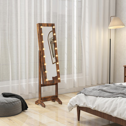 Freestanding Mirrored Jewellery Storage Cabinet - Wood-Effect