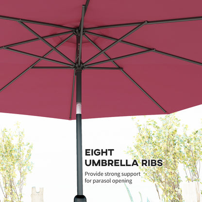 3(m) Tilting Parasol Garden Umbrellas, Outdoor Sun Shade with 8 Ribs, Tilt and Crank Handle for Balcony, Bench, Garden