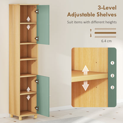 Bathroom Cabinet with Adjustable Shelves and Open Shelves - Green