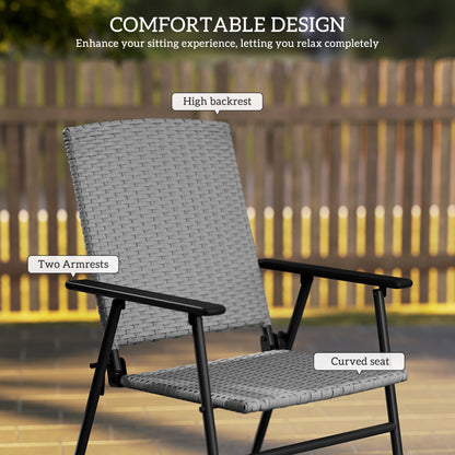 Set of Two Folding Rattan Seat Chairs - Grey