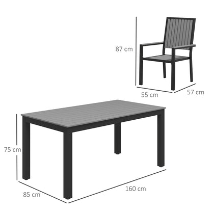 6 Seater Garden Dining Set with Stackable Chairs, Aluminium Frame, Rectangular Plastic Top, Garden Furniture Set