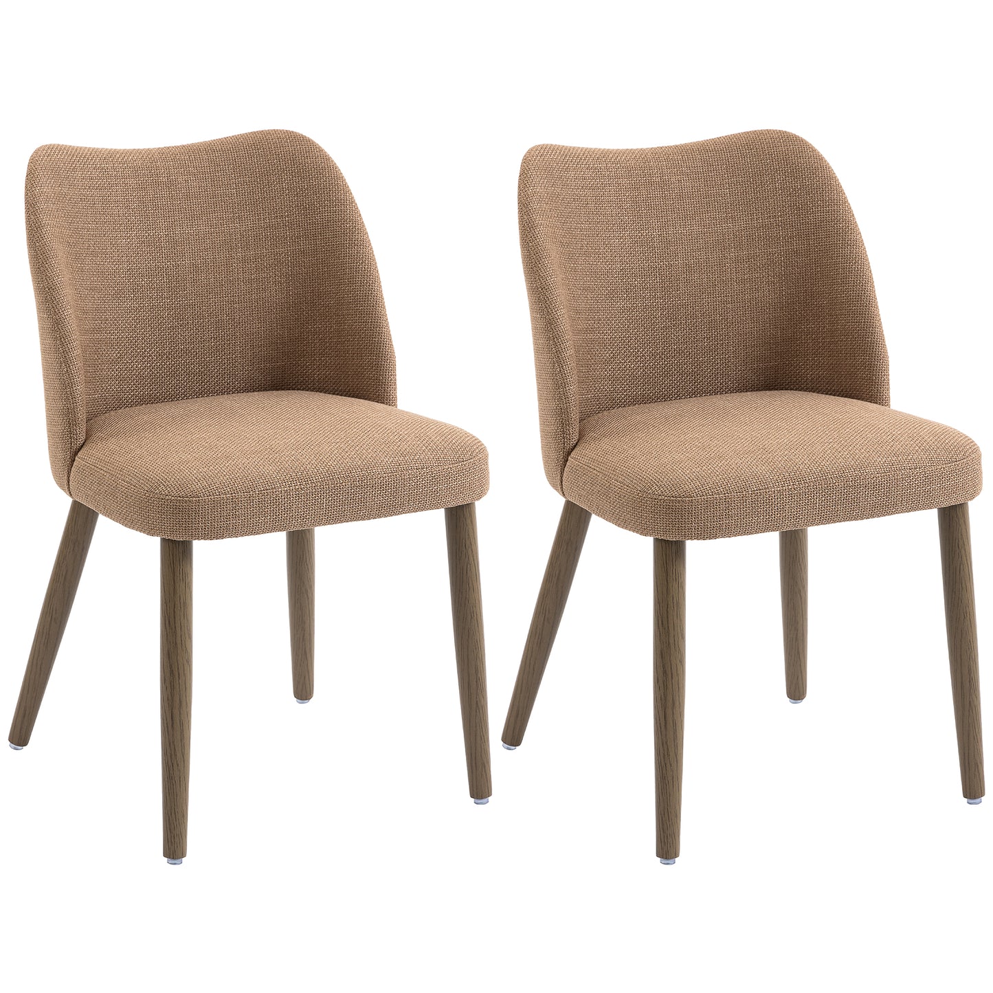 Dining Chairs Set of 2, Linen Upholstered Kitchen Chairs with Padded Seat, Curved Backrest, Rubberwood Legs, Brown