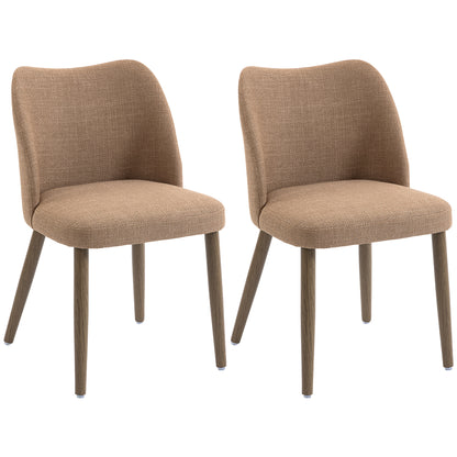 Dining Chairs Set of 2, Linen Upholstered Kitchen Chairs with Padded Seat, Curved Backrest, Rubberwood Legs, Brown