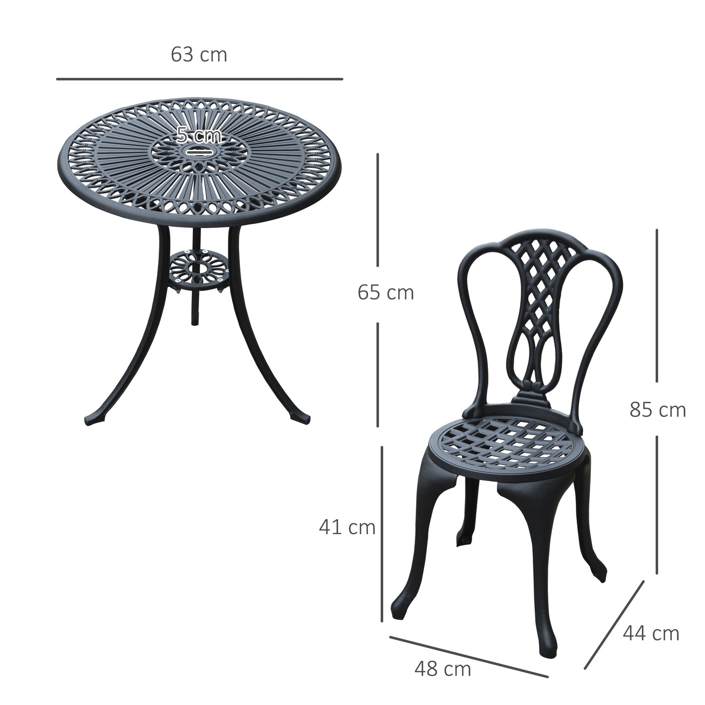 3 Piece Small Patio Furnture Cast Aluminium Bistro Set Garden Outdoor Table and Chairs Shabby Chic Style