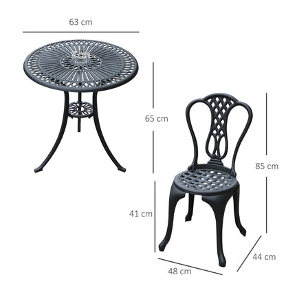 3 Piece Small Patio Furnture Cast Aluminium Bistro Set Garden Outdoor Table and Chairs Shabby Chic Style