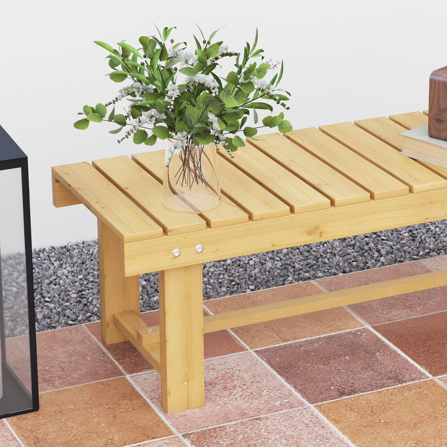 1 Piece 2-seater Outdoor Indoor Wooden Garden Bench Fir Patio Loveseat, 110L x 38W x 35Hcm, Natural