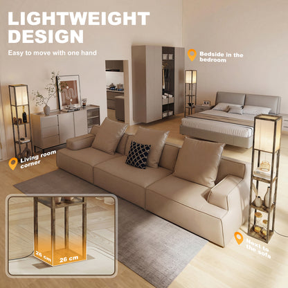 3-Tier Floor Lamp with Shelves – Brown